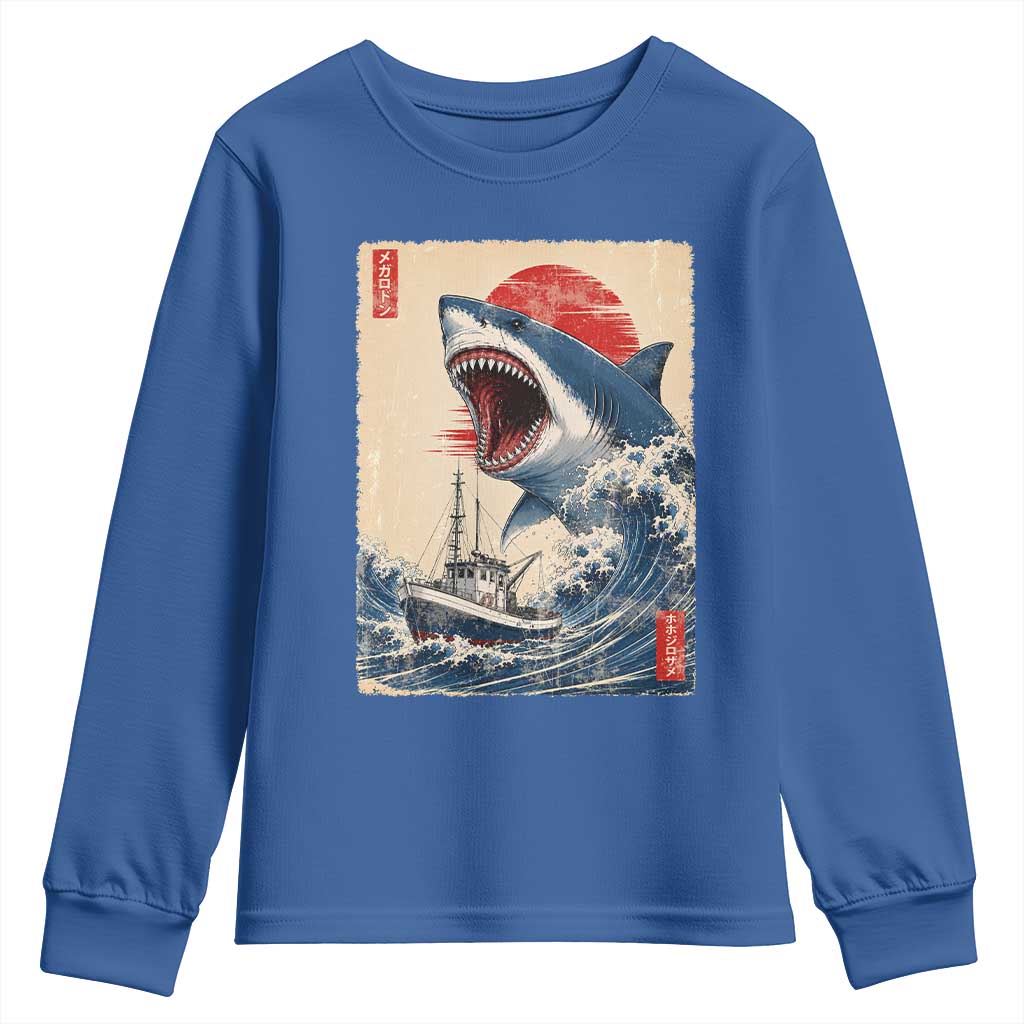 Megalodon Shark Japanese Vintage Graphic Ukiyo e Art Youth Sweatshirt TS11 Royal Blue Print Your Wear
