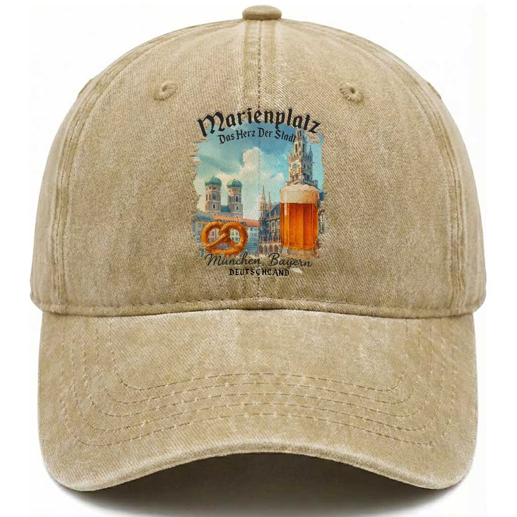 Bavarian Festival Munich Oktoberfest Washed Cotton Baseball Cap Das Herz Der Stadt Beer Pretzel TS11 Print Your Wear