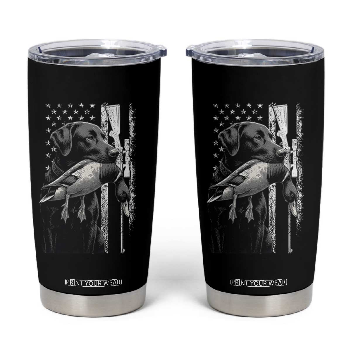 Duck Hunting Dog Back Lab Vintage American Flag Tumbler Cup TS11 Black Print Your Wear