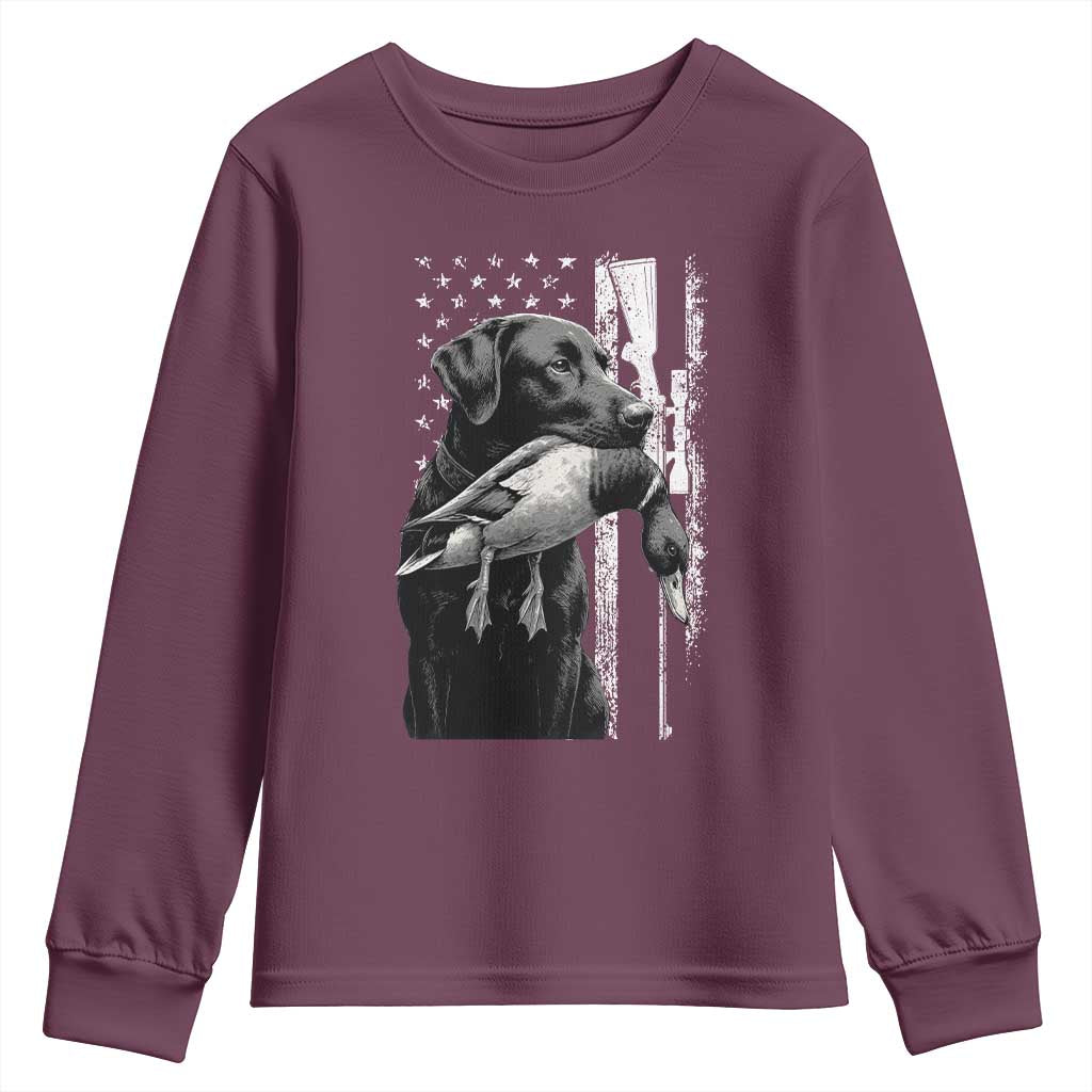 Duck Hunting Dog Back Lab Vintage American Flag Youth Sweatshirt TS11 Maroon Print Your Wear