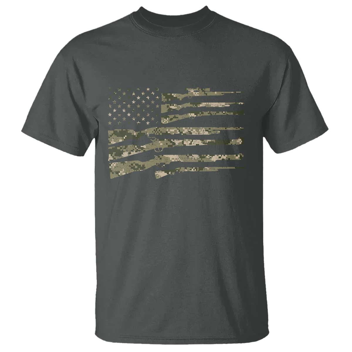 Hunting Guns Vintage Camo American Flag T Shirt TS11 Dark Heather Print Your Wear