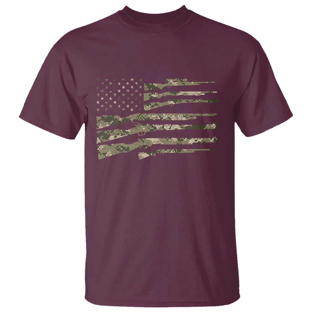 Hunting Guns Vintage Camo American Flag T Shirt TS11 Maroon Print Your Wear