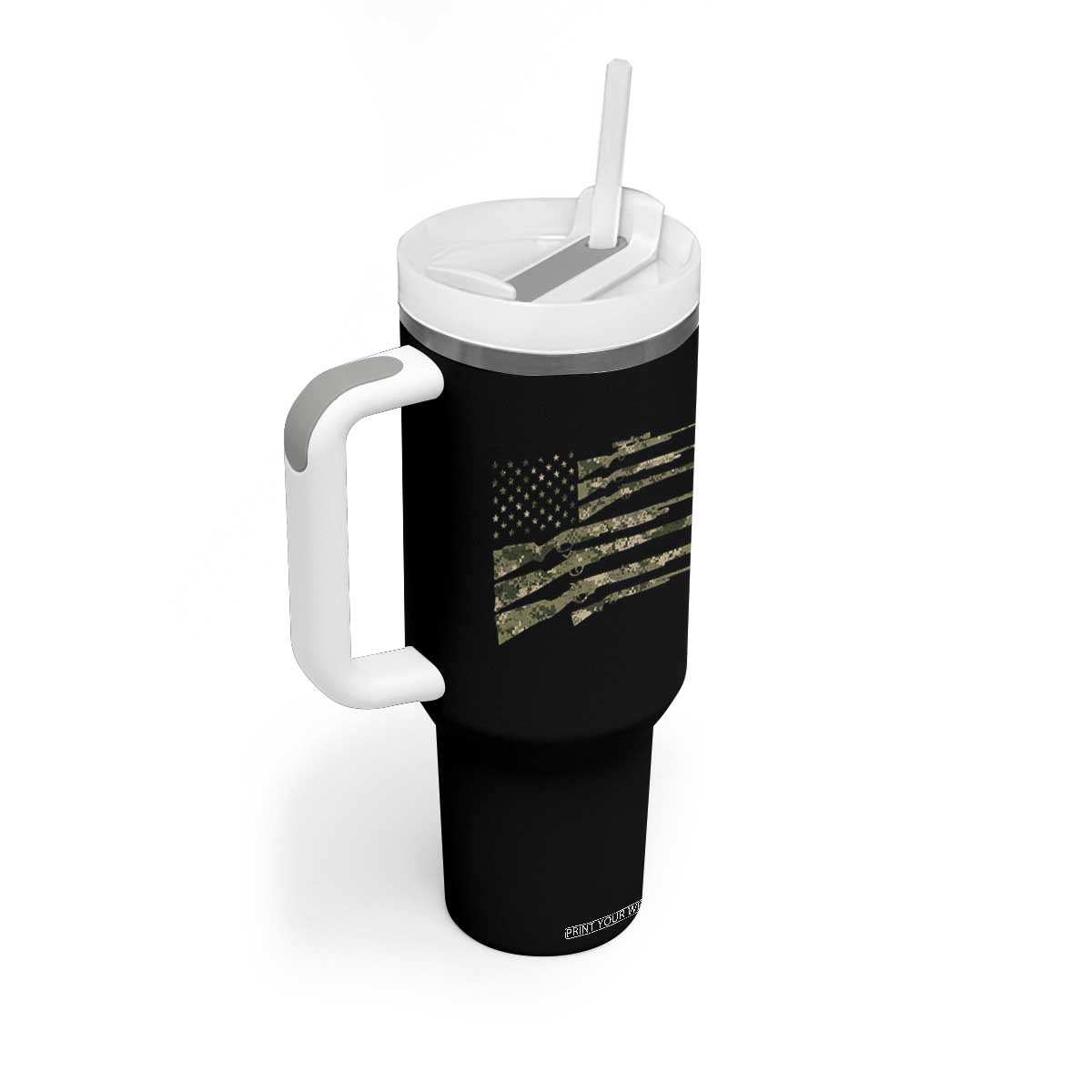 Hunting Guns Vintage Camo American Flag Tumbler With Handle TS11 Print Your Wear