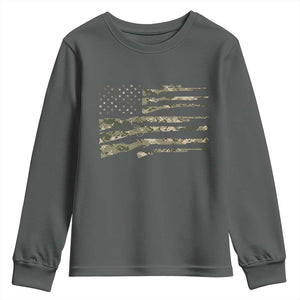 Hunting Guns Vintage Camo American Flag Youth Sweatshirt TS11 Dark Heather Print Your Wear