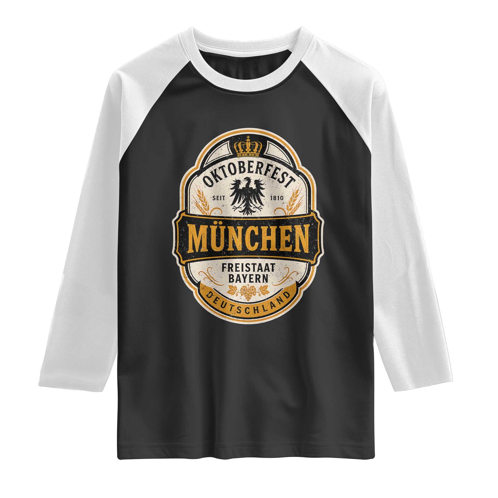 Oktoberfest Munchen Deutschland German Beer Festival Raglan Shirt Freistaat Bayern Heraldic Eagle TS11 Black White Print Your Wear