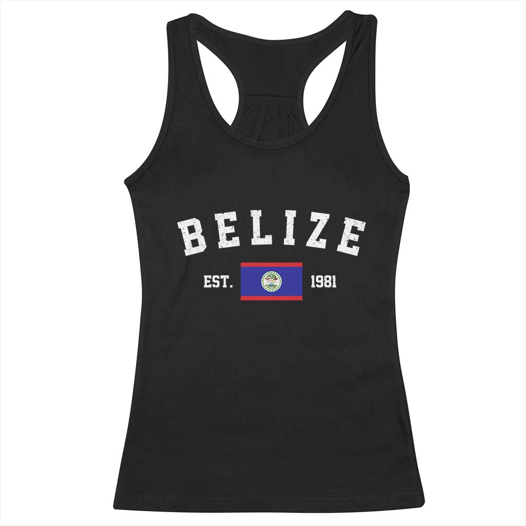 Belize Est 1981 Racerback Tank Top Vintage Belizean Flag Independence Day