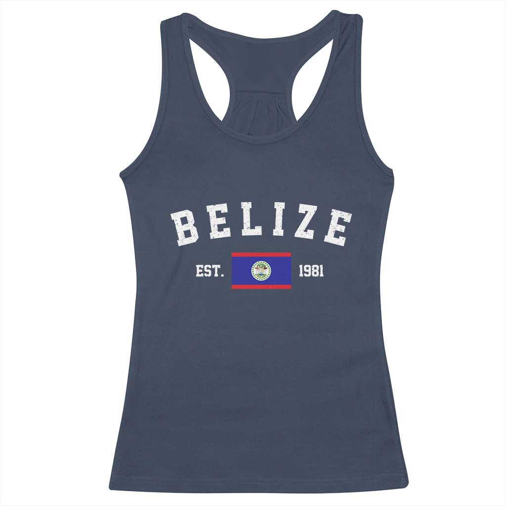 Belize Est 1981 Racerback Tank Top Vintage Belizean Flag Independence Day