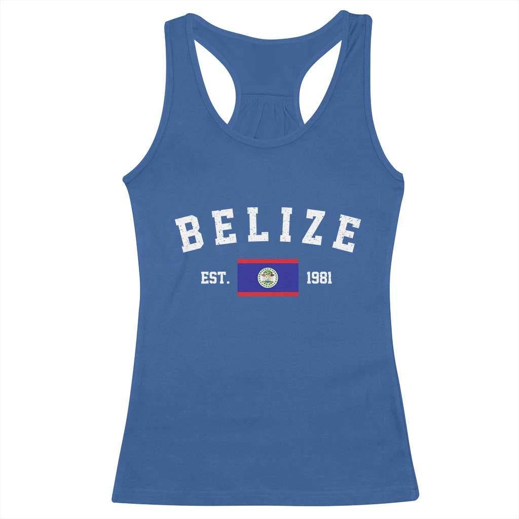 Belize Est 1981 Racerback Tank Top Vintage Belizean Flag Independence Day