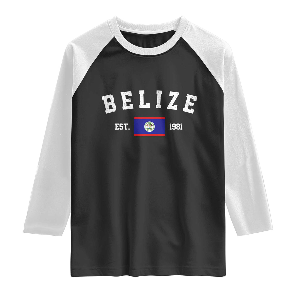 Belize Est 1981 Raglan Shirt Vintage Belizean Flag Independence Day