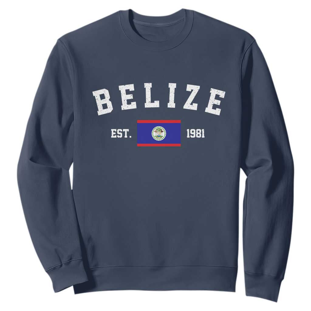 Belize Est 1981 Sweatshirt Vintage Belizean Flag Independence Day
