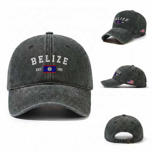 Belize Est 1981 Washed Cotton Baseball Cap Vintage Belizean Flag Independence Day