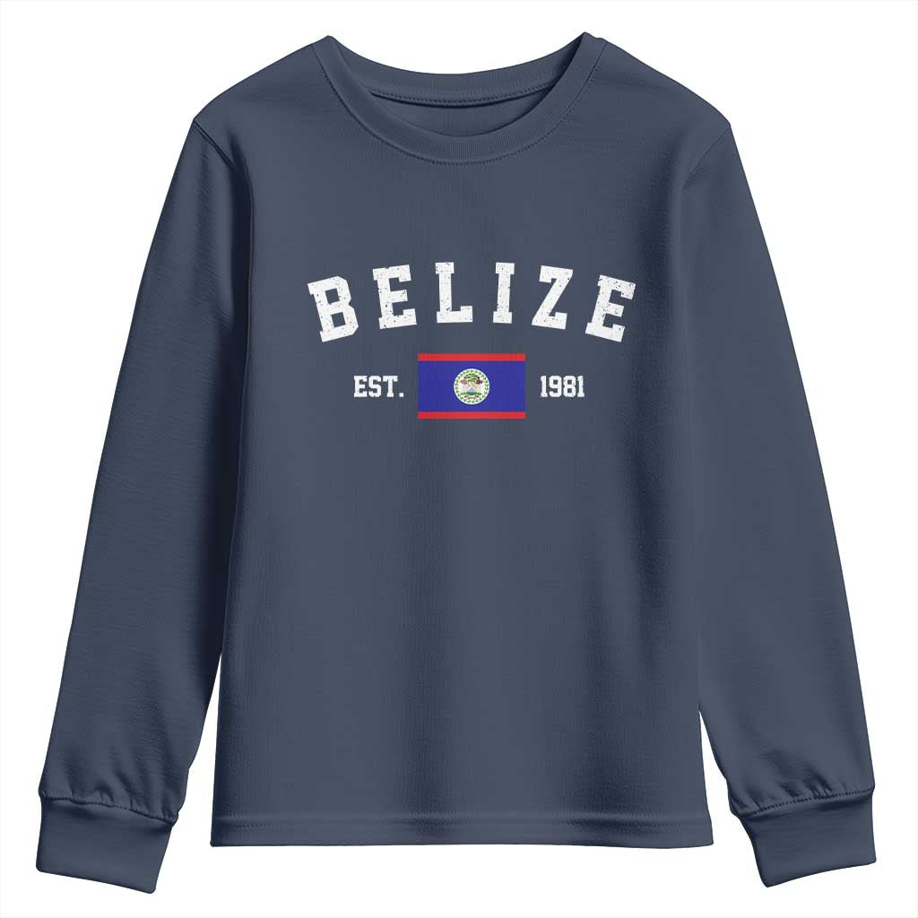 Belize Est 1981 Youth Sweatshirt Vintage Belizean Flag Independence Day