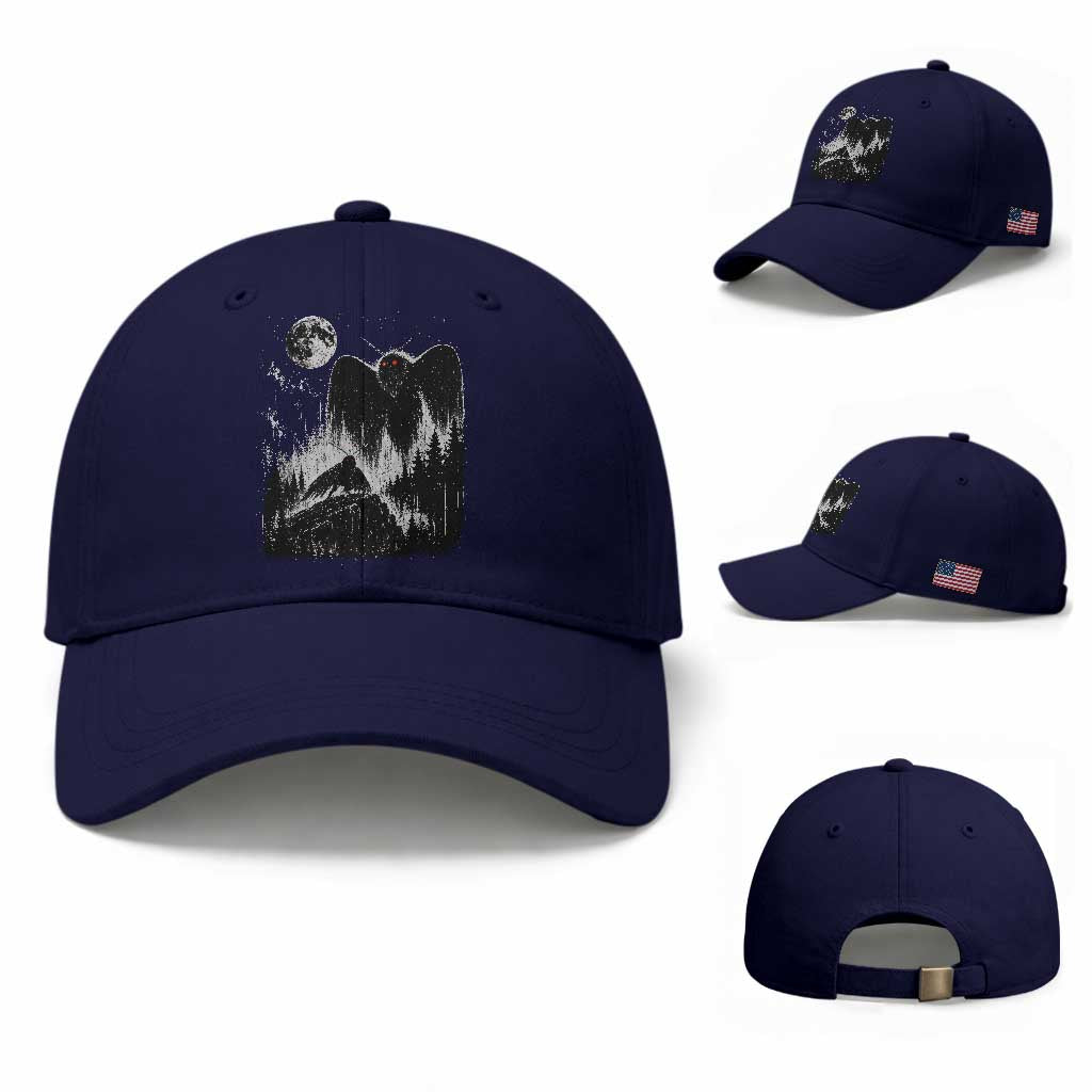 Mothman Howling at Moon 90s Retro Baseball Cap Funny West Virginia Cryptid TS11 Baseball Cap Universal Fit Dark Blue Print Your Wear