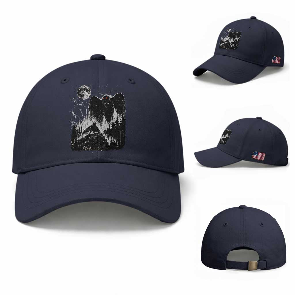Mothman Howling at Moon 90s Retro Baseball Cap Funny West Virginia Cryptid TS11 Baseball Cap Universal Fit Navy Print Your Wear