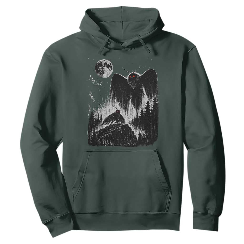 Mothman Howling at Moon 90s Retro Hoodie Funny West Virginia Cryptid TS11 Dark Forest Green Print Your Wear