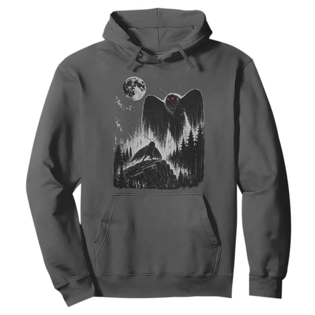 Mothman Howling at Moon 90s Retro Hoodie Funny West Virginia Cryptid TS11 Dark Heather Print Your Wear