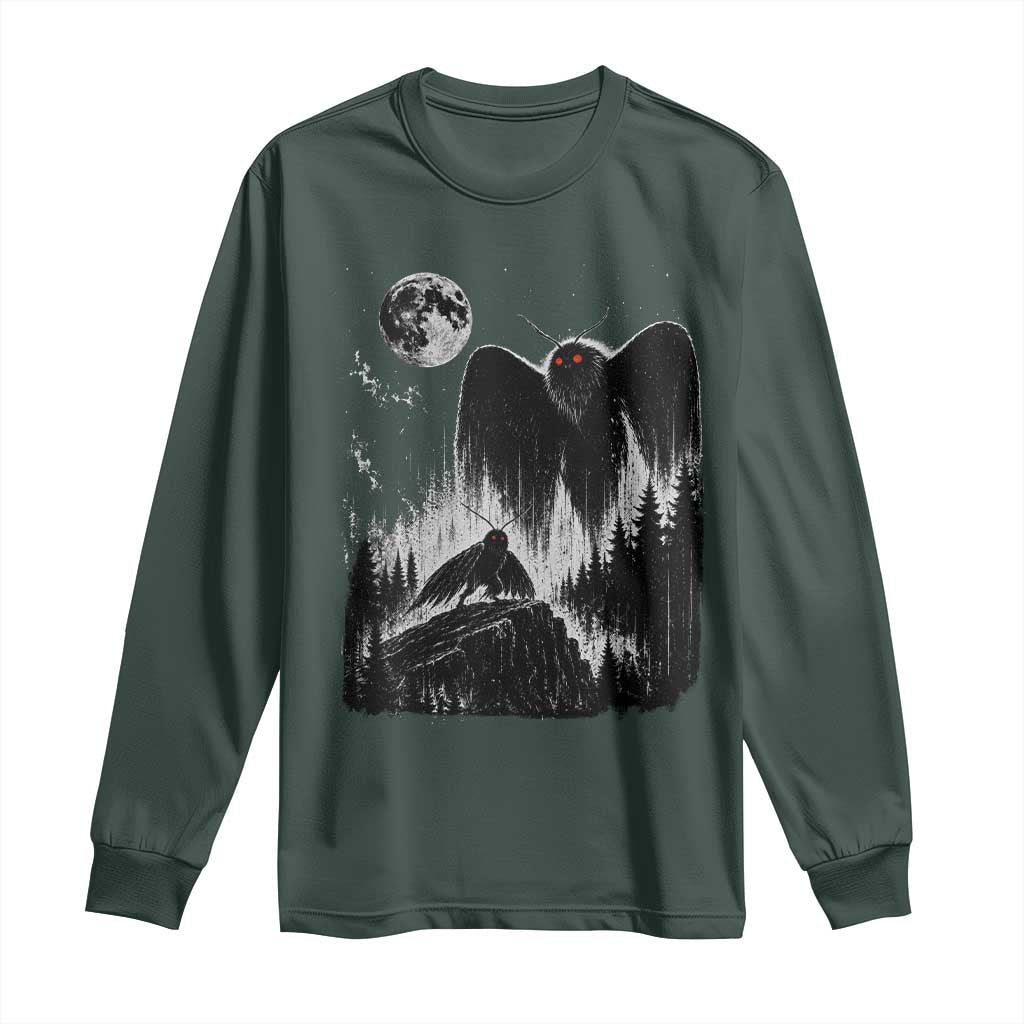 Mothman Howling at Moon 90s Retro Long Sleeve Shirt Funny West Virginia Cryptid TS11 Dark Forest Green Print Your Wear