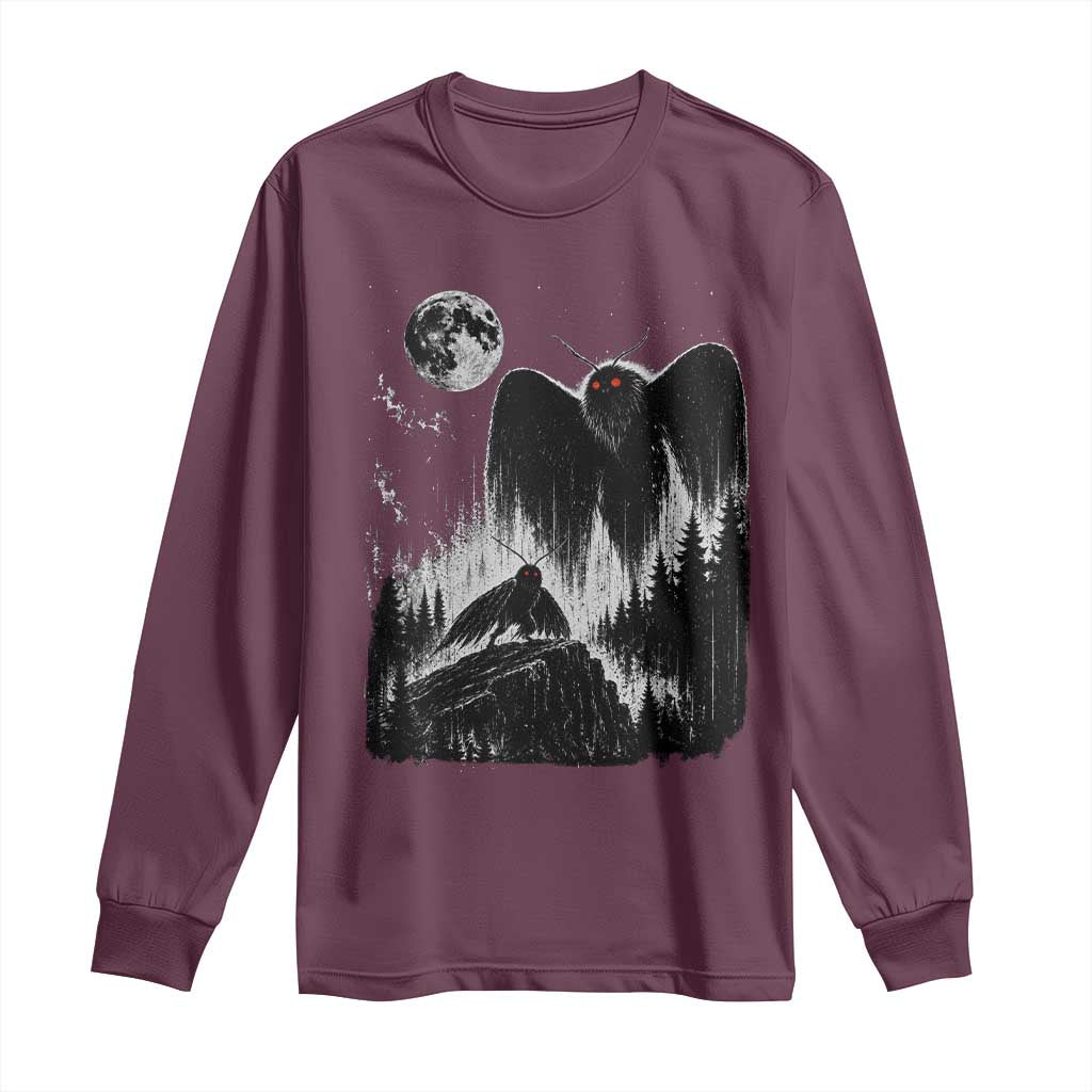 Mothman Howling at Moon 90s Retro Long Sleeve Shirt Funny West Virginia Cryptid TS11 Maroon Print Your Wear