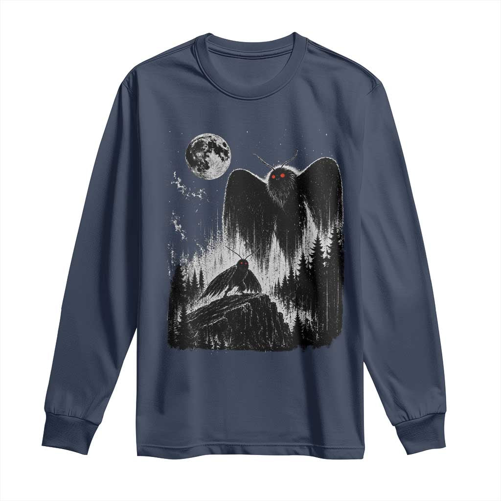 Mothman Howling at Moon 90s Retro Long Sleeve Shirt Funny West Virginia Cryptid TS11 Navy Print Your Wear