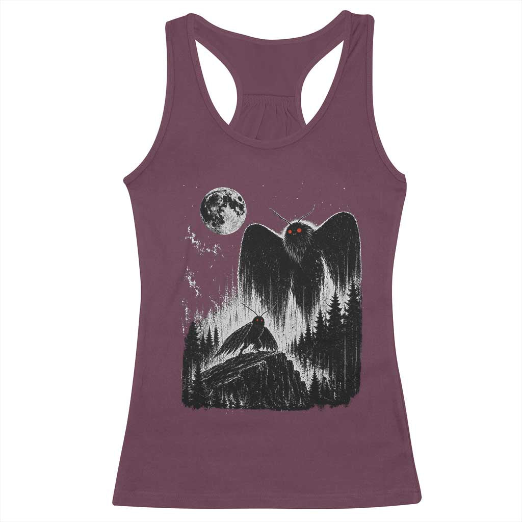 Mothman Howling at Moon 90s Retro Racerback Tank Top Funny West Virginia Cryptid TS11 Maroon Print Your Wear