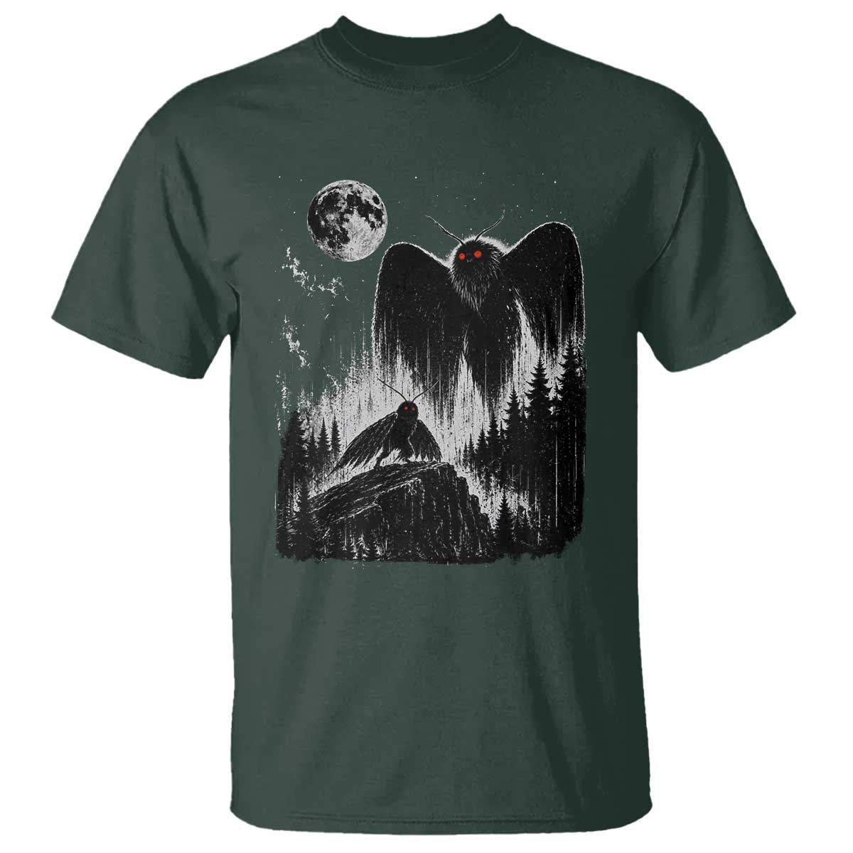 Mothman Howling at Moon 90s Retro T Shirt Funny West Virginia Cryptid TS11 Dark Forest Green Print Your Wear