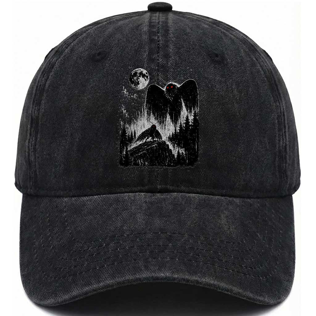 Mothman Howling at Moon 90s Retro Washed Cotton Baseball Cap Funny West Virginia Cryptid TS11 Print Your Wear