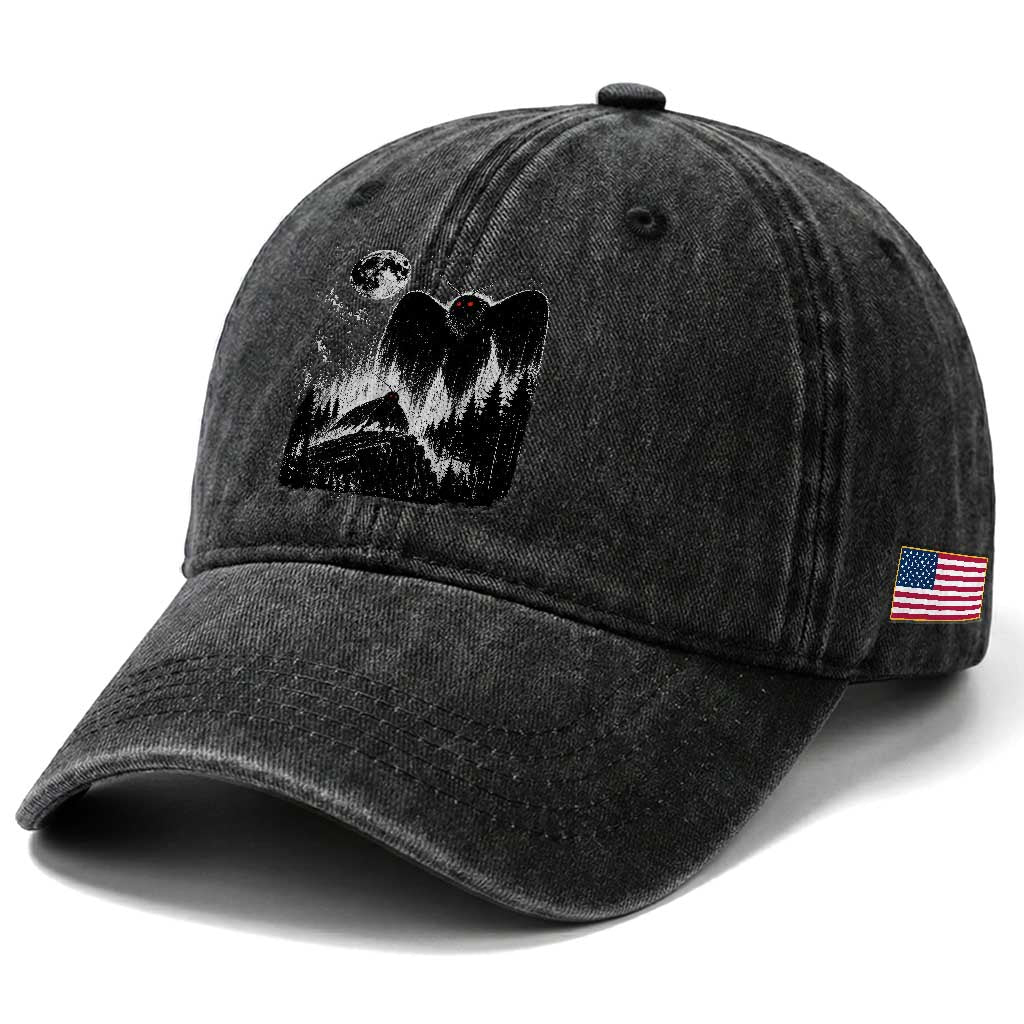 Mothman Howling at Moon 90s Retro Washed Cotton Baseball Cap Funny West Virginia Cryptid TS11 Print Your Wear