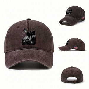 Mothman Howling at Moon 90s Retro Washed Cotton Baseball Cap Funny West Virginia Cryptid TS11 Washed Cap Universal Fit Dark Brown Print Your Wear