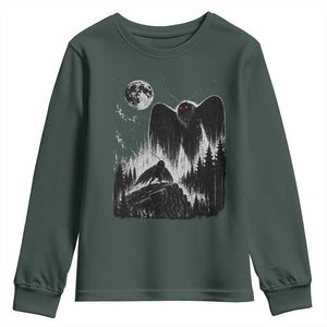 Mothman Howling at Moon 90s Retro Youth Sweatshirt Funny West Virginia Cryptid TS11 Dark Forest Green Print Your Wear