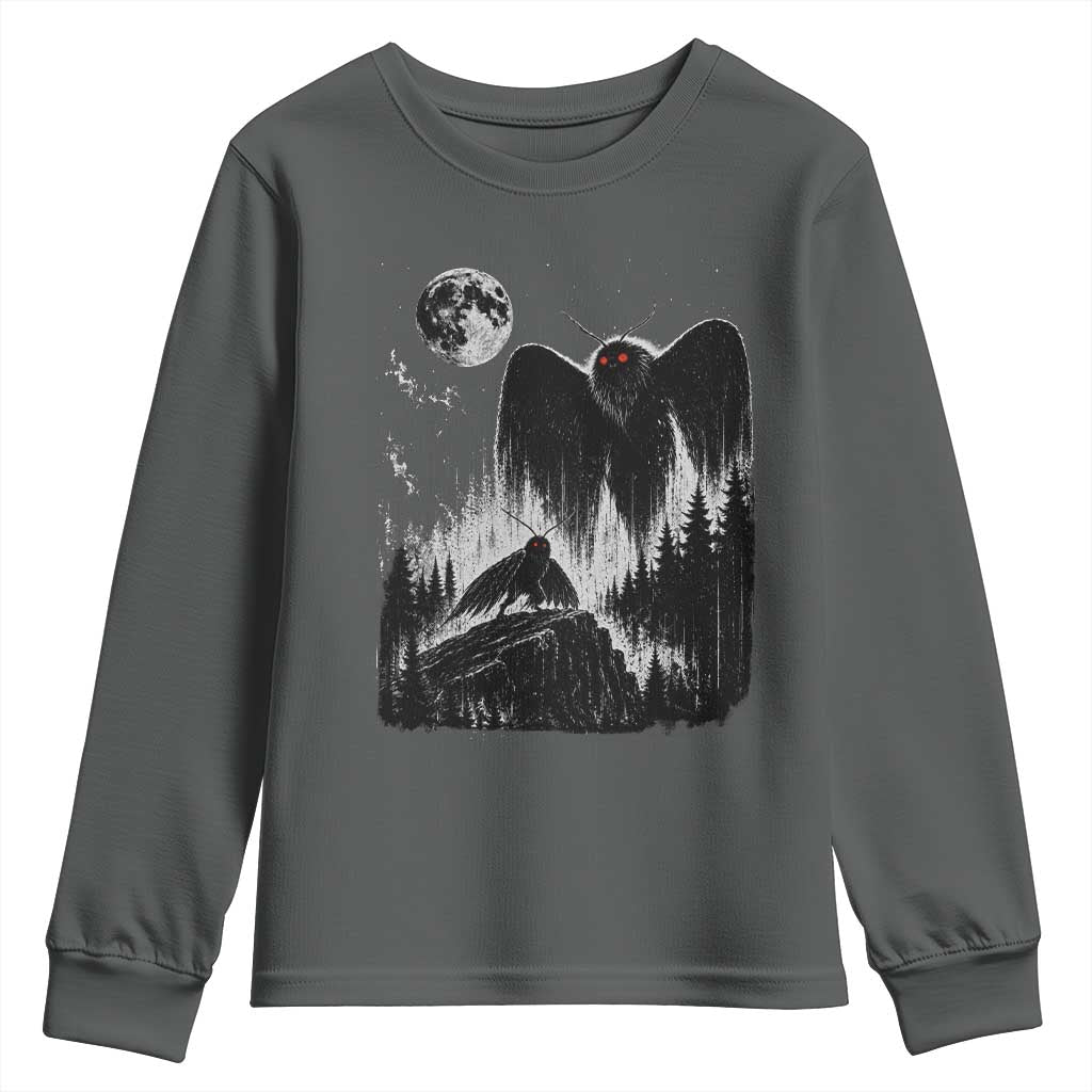 Mothman Howling at Moon 90s Retro Youth Sweatshirt Funny West Virginia Cryptid TS11 Dark Heather Print Your Wear