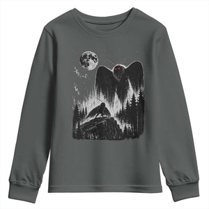 Mothman Howling at Moon 90s Retro Youth Sweatshirt Funny West Virginia Cryptid TS11 Dark Heather Print Your Wear