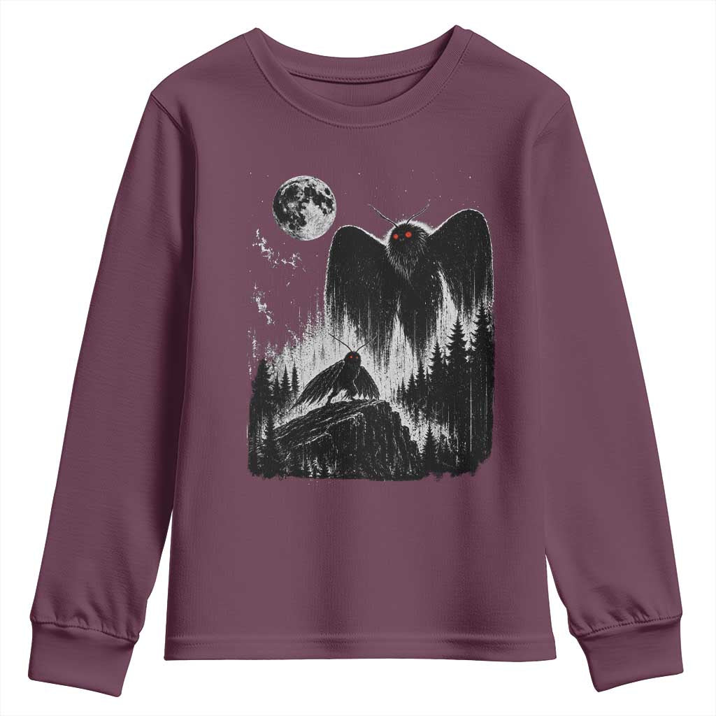 Mothman Howling at Moon 90s Retro Youth Sweatshirt Funny West Virginia Cryptid TS11 Maroon Print Your Wear