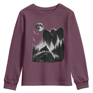 Mothman Howling at Moon 90s Retro Youth Sweatshirt Funny West Virginia Cryptid TS11 Maroon Print Your Wear