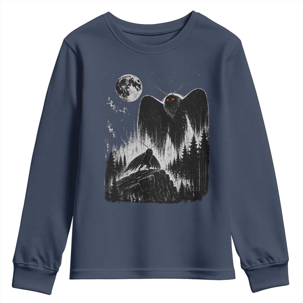 Mothman Howling at Moon 90s Retro Youth Sweatshirt Funny West Virginia Cryptid TS11 Navy Print Your Wear