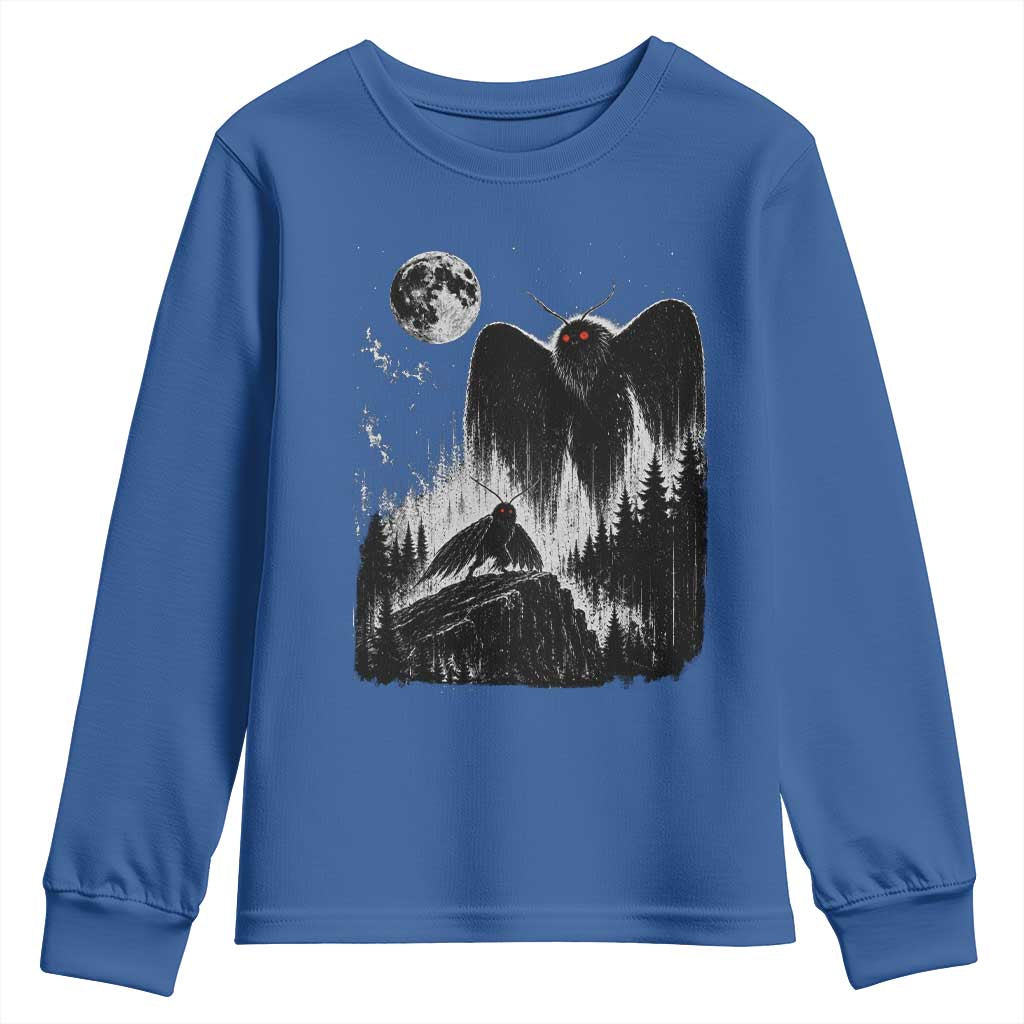 Mothman Howling at Moon 90s Retro Youth Sweatshirt Funny West Virginia Cryptid TS11 Royal Blue Print Your Wear