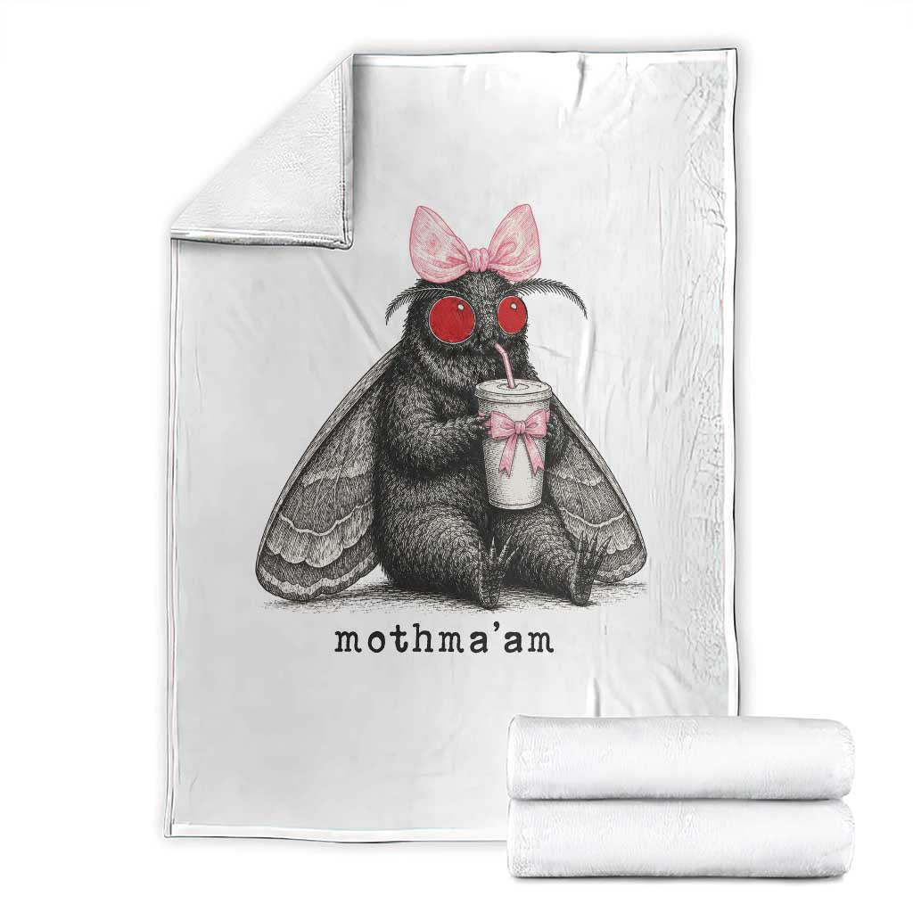 Funny Mothman Mothma'am Cute Pink Bow Coquette Throw Blanket TS11 White Print Your Wear