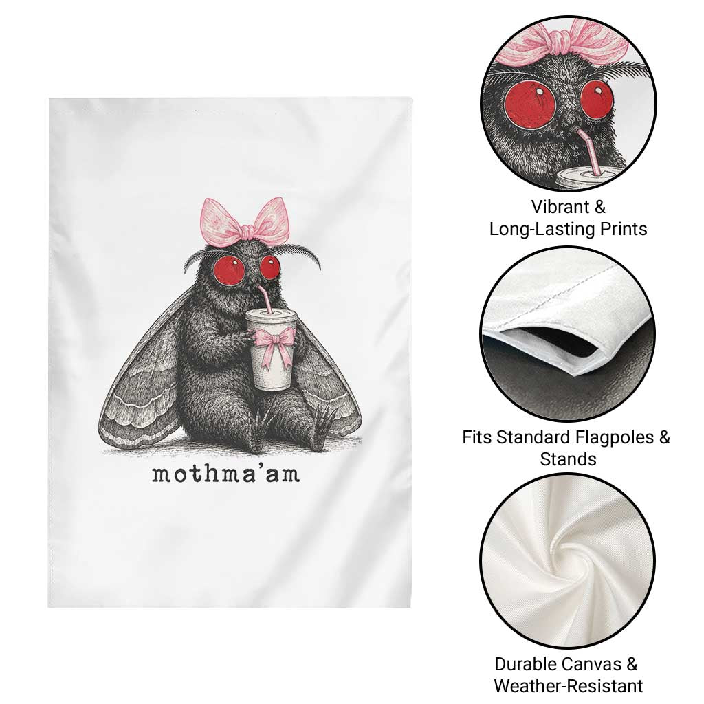 Funny Mothman Mothma'am Cute Pink Bow Coquette Garden Flag TS11 Print Your Wear