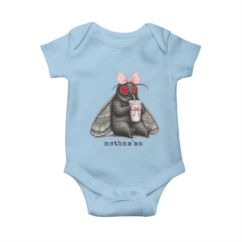 Funny Mothman Mothma'am Cute Pink Bow Coquette Baby Onesie TS11 Light Blue Print Your Wear