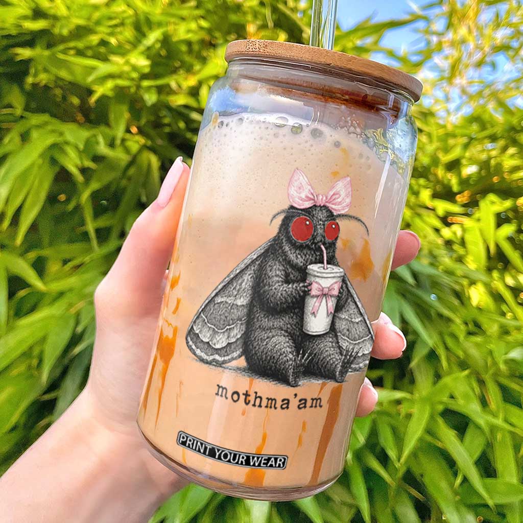Funny Mothman Mothma'am Cute Pink Bow Coquette Glass Can TS11 White Print Your Wear