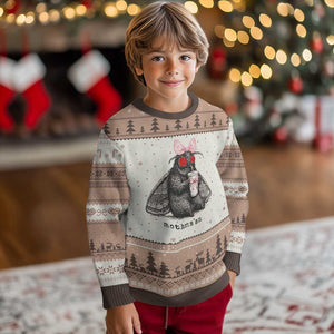 Funny Mothman Mothma'am Cute Pink Bow Coquette Ugly Christmas Sweater TS11 Mocha Mousse Print Your Wear