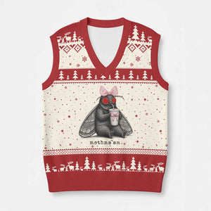 Funny Mothman Mothma'am Cute Pink Bow Coquette V-Neck Knit Sweater Vest TS11 Beige Red Print Your Wear