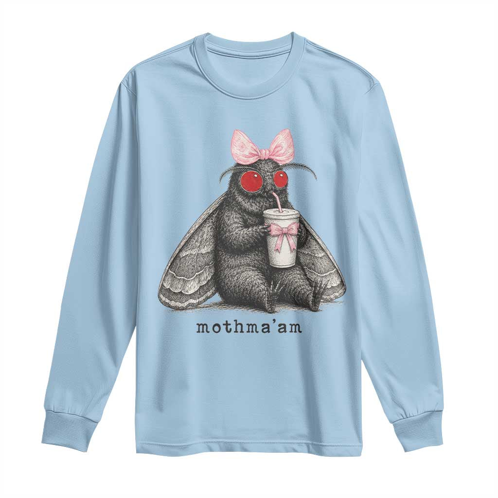Funny Mothman Mothma'am Cute Pink Bow Coquette Long Sleeve Shirt TS11 Light Blue Print Your Wear