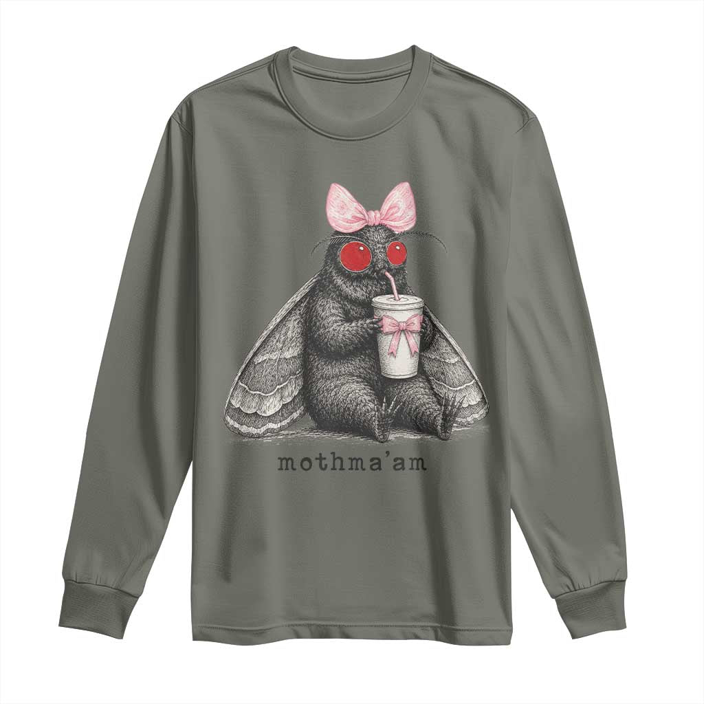 Funny Mothman Mothma'am Cute Pink Bow Coquette Long Sleeve Shirt TS11 Military Green Print Your Wear