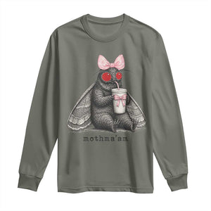 Funny Mothman Mothma'am Cute Pink Bow Coquette Long Sleeve Shirt TS11 Military Green Print Your Wear
