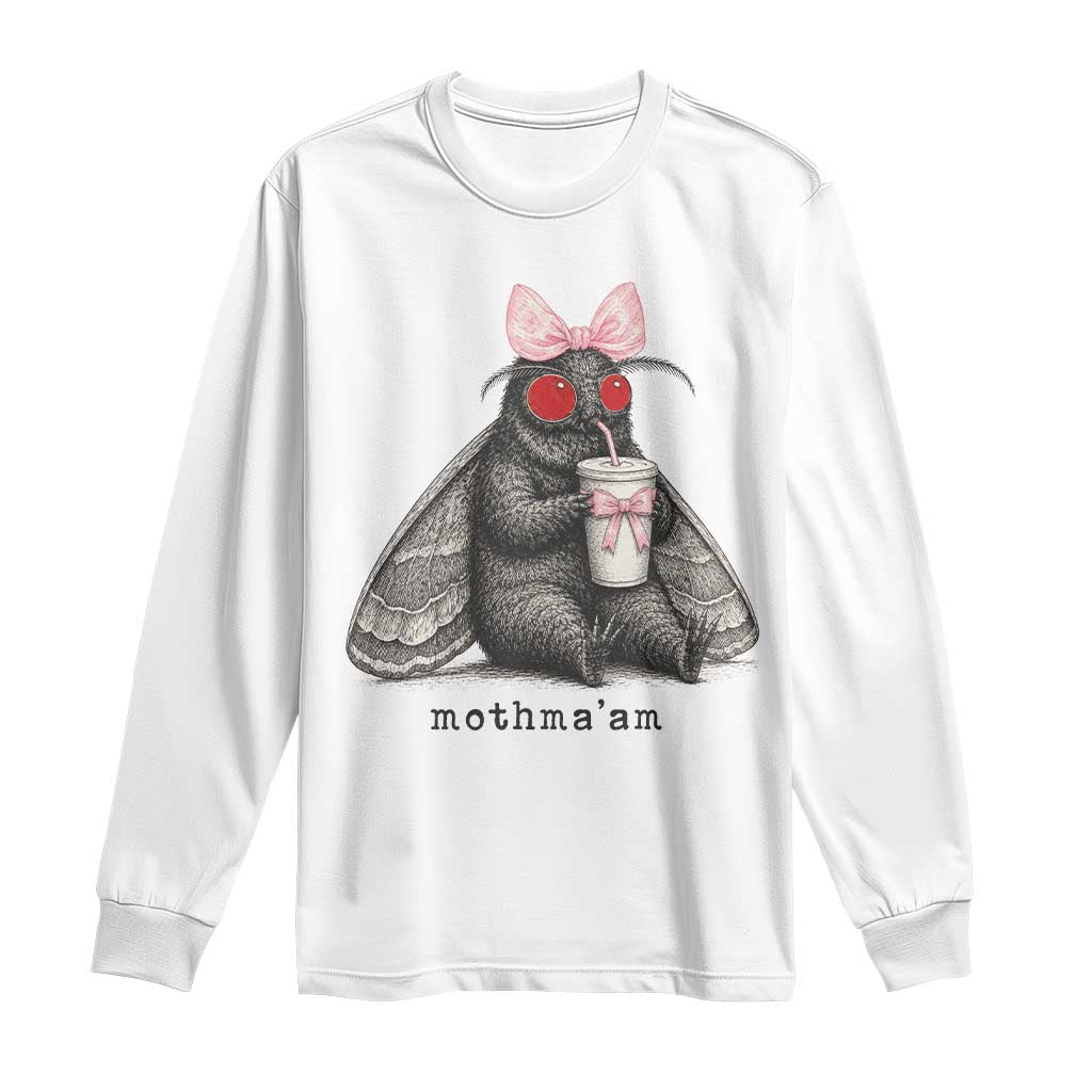 Funny Mothman Mothma'am Cute Pink Bow Coquette Long Sleeve Shirt TS11 White Print Your Wear