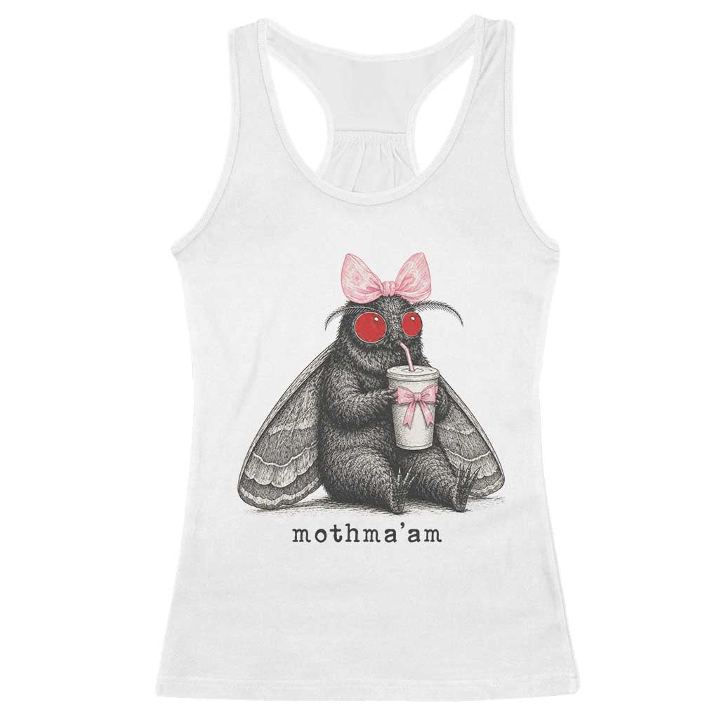 Funny Mothman Mothma'am Cute Pink Bow Coquette Racerback Tank Top TS11 White Print Your Wear