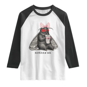 Funny Mothman Mothma'am Cute Pink Bow Coquette Raglan Shirt TS11 White Black Print Your Wear