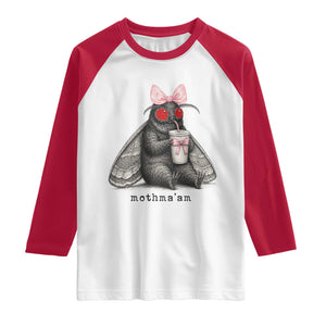 Funny Mothman Mothma'am Cute Pink Bow Coquette Raglan Shirt TS11 White Red Print Your Wear