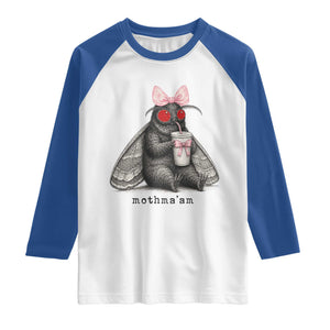 Funny Mothman Mothma'am Cute Pink Bow Coquette Raglan Shirt TS11 White Royal Print Your Wear