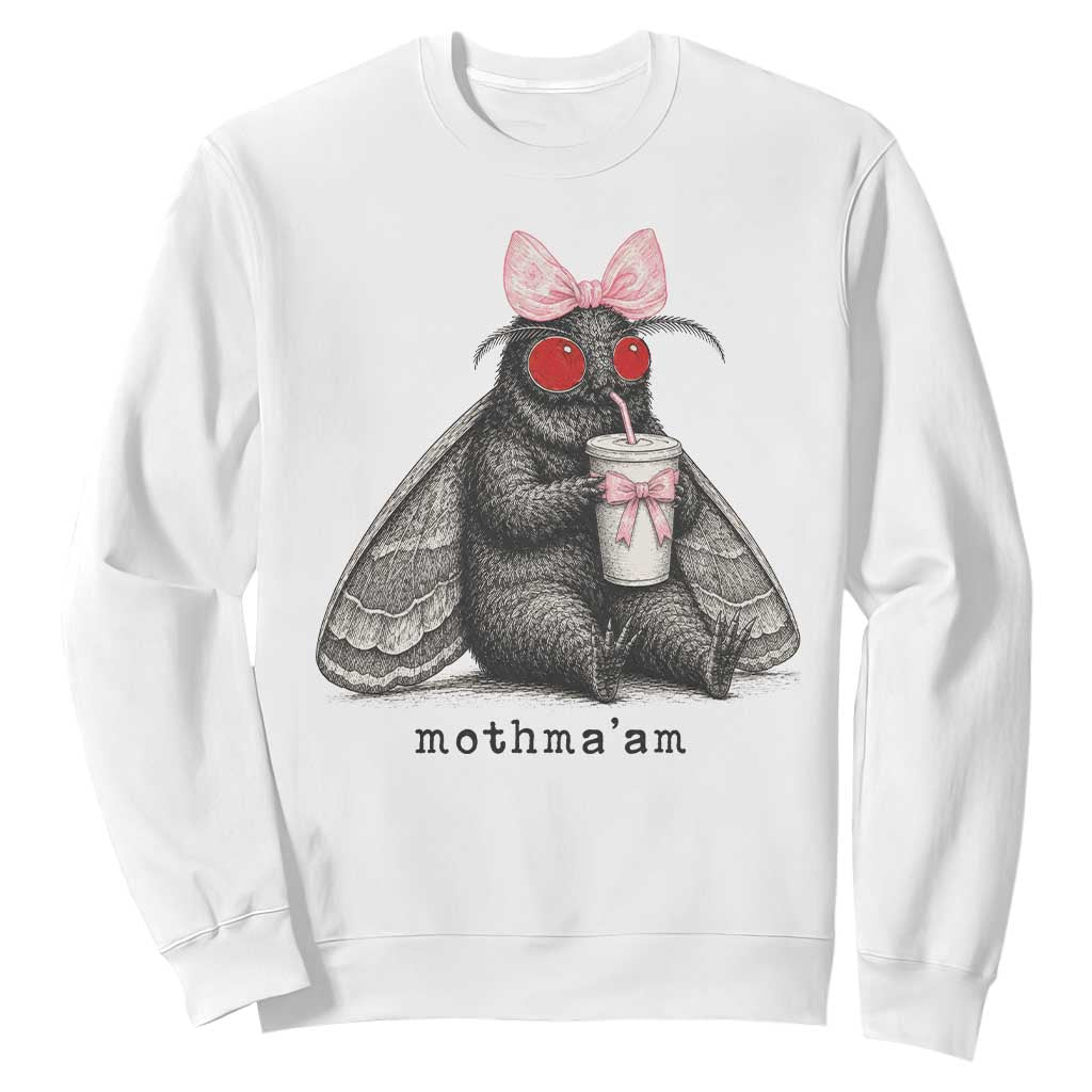 Funny Mothman Mothma'am Cute Pink Bow Coquette Sweatshirt TS11 White Print Your Wear